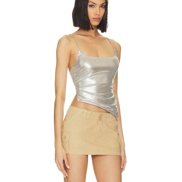 NWT Superdown metallic silver asymmetrical tank top🪩🍸 - Picture 3 of 6